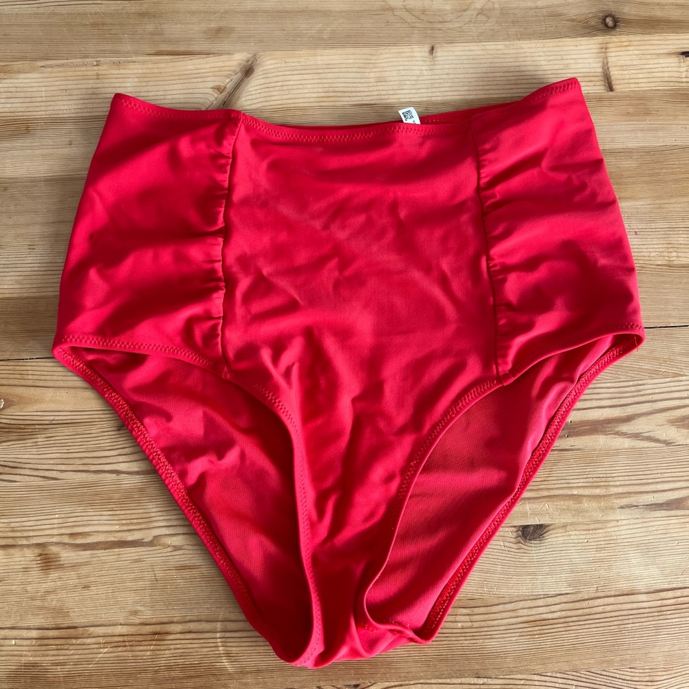 Chic Red High-Waisted Swim Bottoms